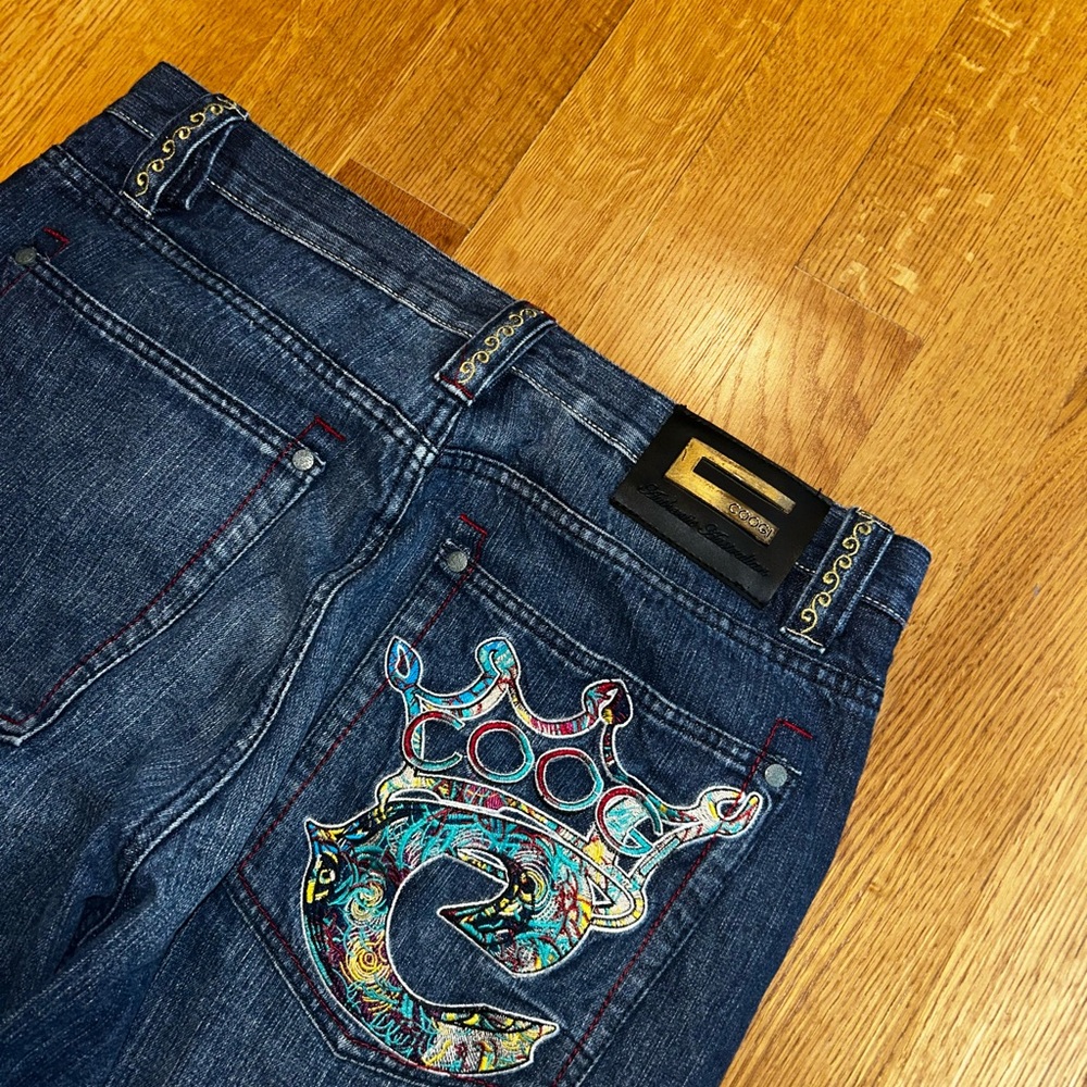 COOGI Vintage Y2K Baggy Denim with Colourful Embroidery and Faded Wash